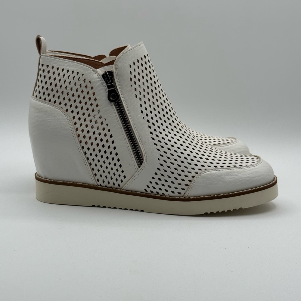 Mi.iM White Perforated Wedge Sneaker Booties – Hidden Heel Zip-Up Casual Chic - Picture 9 of 17